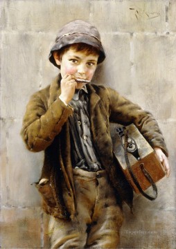 boy playing a violin Painting - Playing a Tune Karl Witkowski